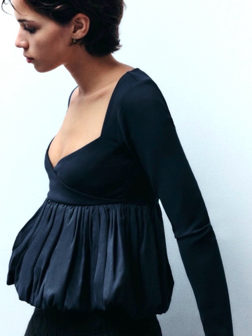 Zara navy long sleeve peplum top